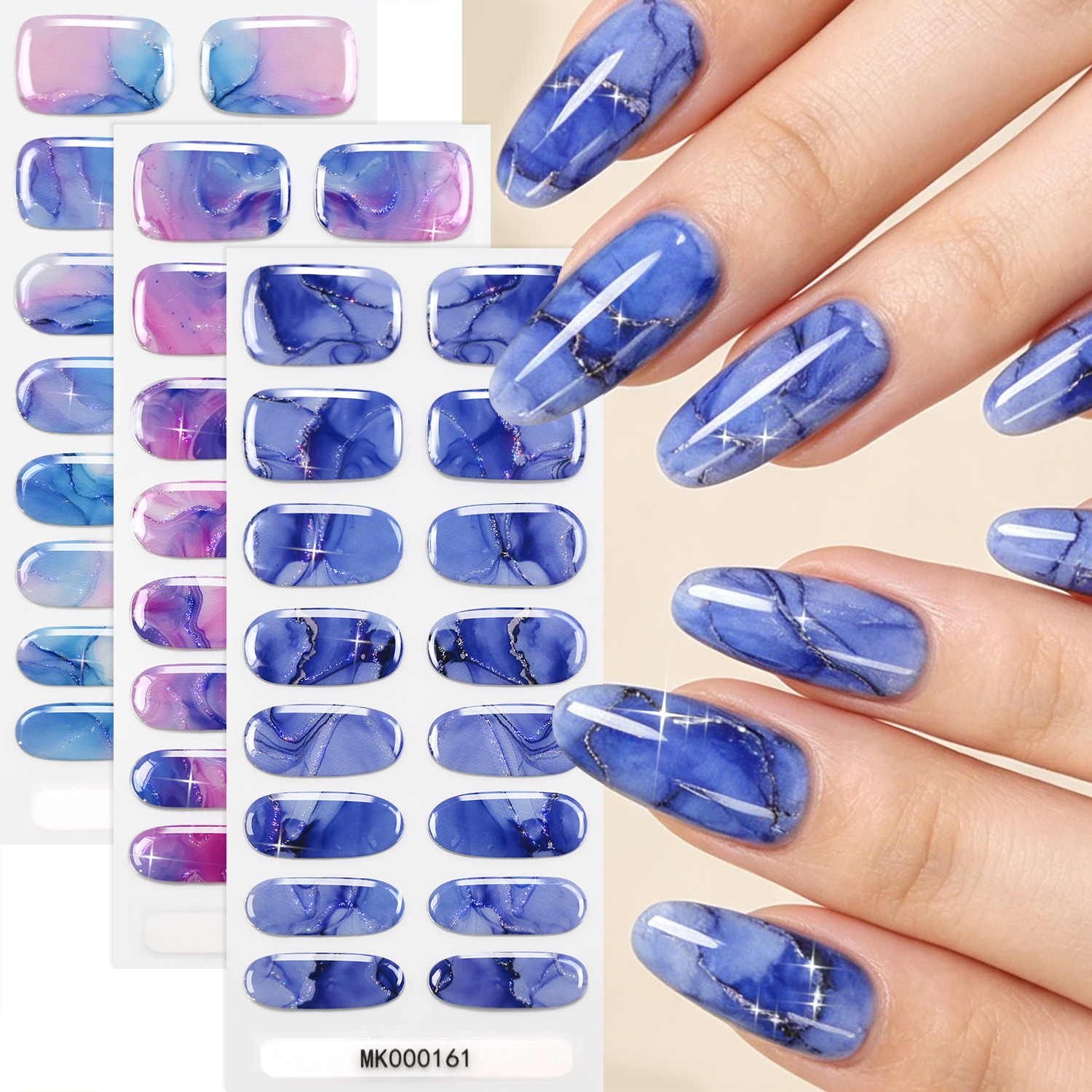 Full Cover Adhesive - 16 Pcs/Sheet Blue Purple Marble Ink