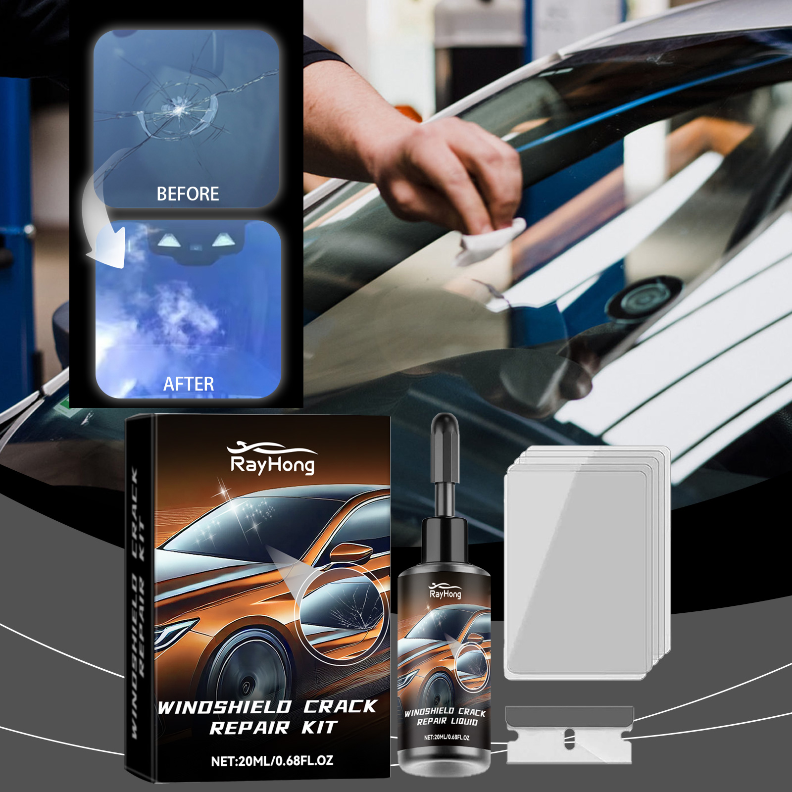 Car Windshield Crack Repair Re - Liquid Uv Glue Kit のレビューと価格