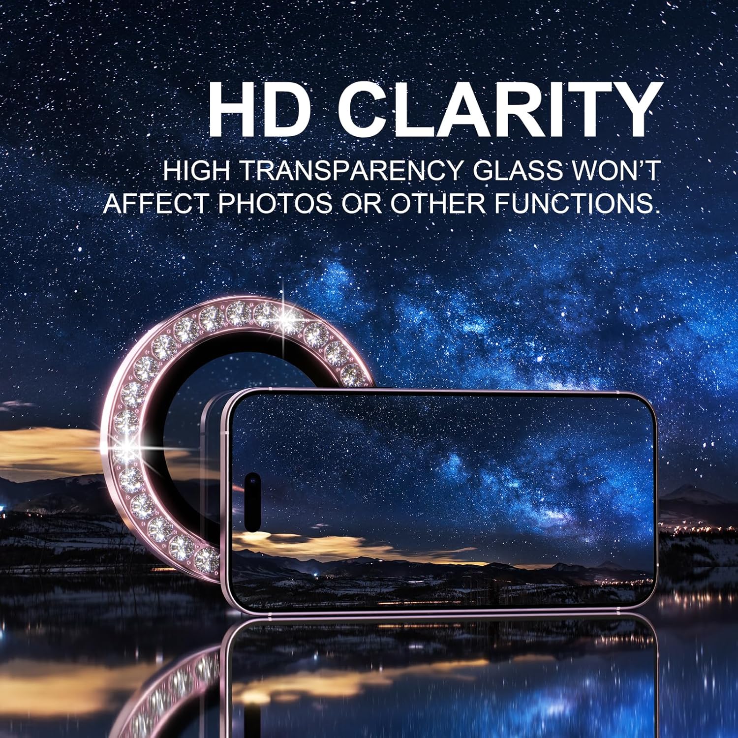 1PC Pink Glitter Diamond Camer - Tempered Glass Screen 9H のレビューと価格